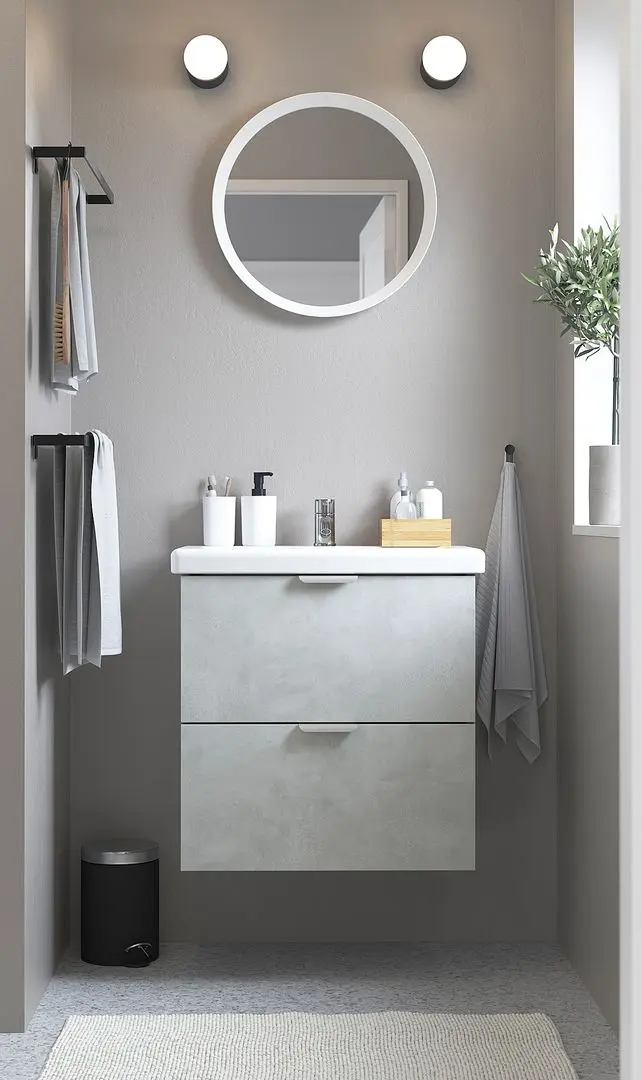 Набор тумбы с раковиной Ikea Enhet/Tvallen 2 ящика/смеситель 64x43x65 (Под Бетон/Серый)