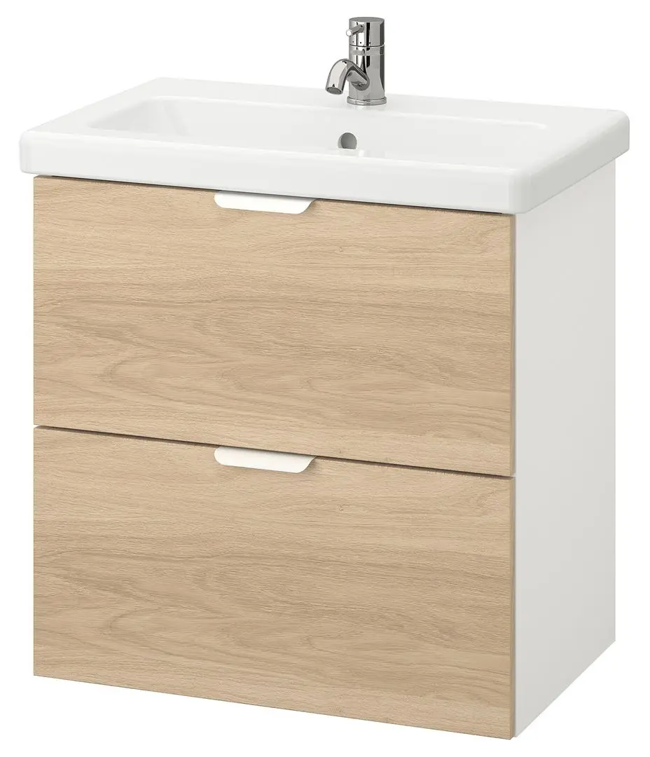 Набор тумбы с раковиной Ikea Enhet/Tvallen 2 ящика/смеситель 64x43x65 (Под Дуб/Белый) - 2