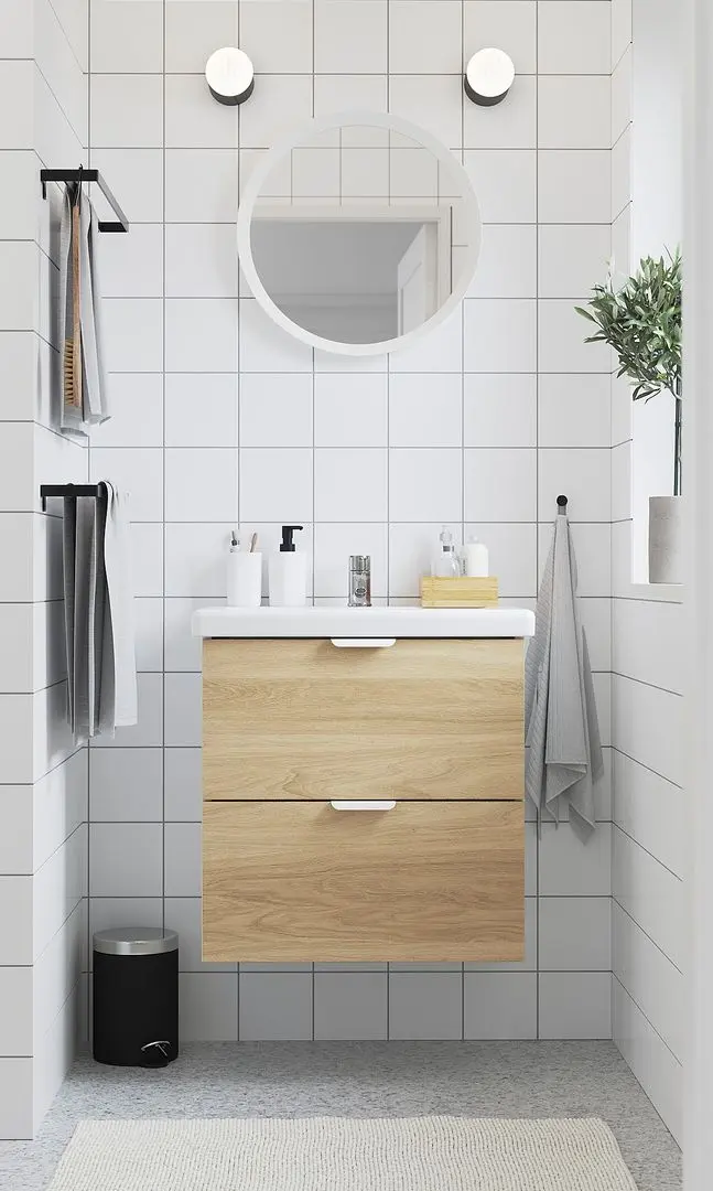 Набор тумбы с раковиной Ikea Enhet/Tvallen 2 ящика/смеситель 64x43x65 (Под Дуб/Белый)