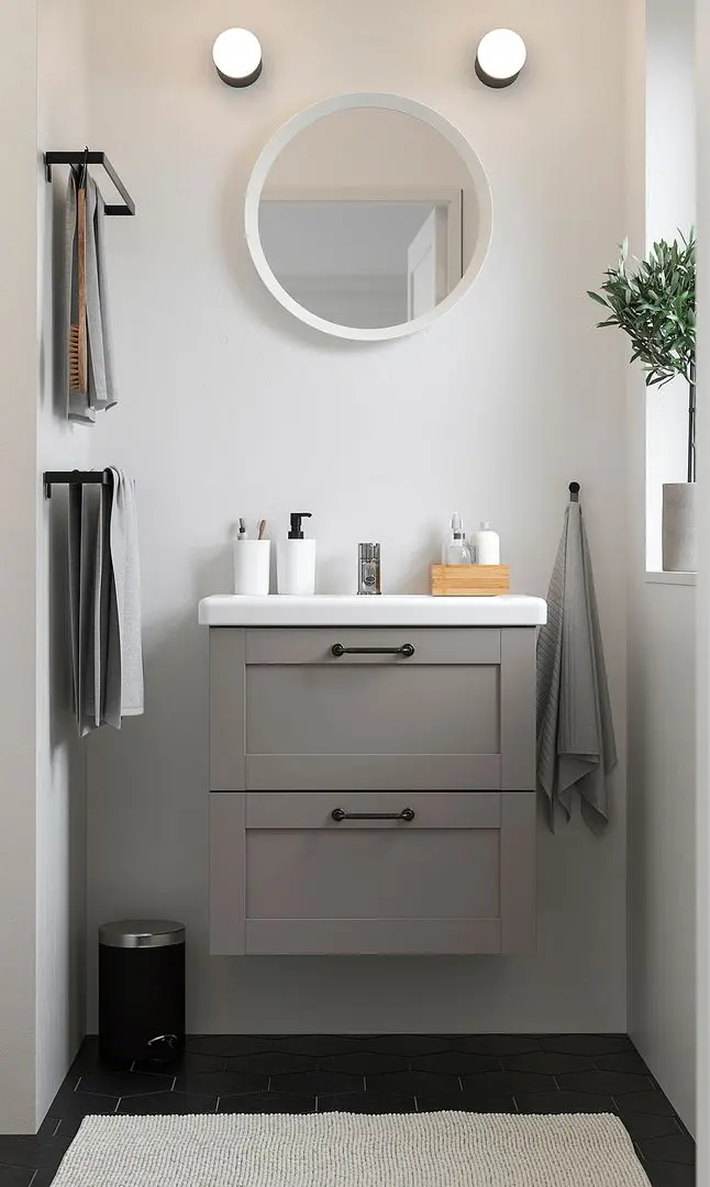 Набор тумбы с раковиной Ikea Enhet/Tvallen 2 ящика/смеситель 64x43x65 (Серый)