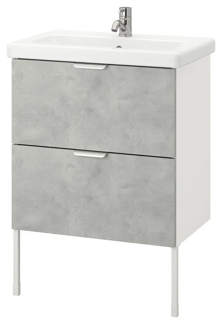 Набор тумбы с раковиной Ikea Enhet/Tvallen 2 ящика/смеситель 64x43x87 (Под Бетон/Белый) - 2