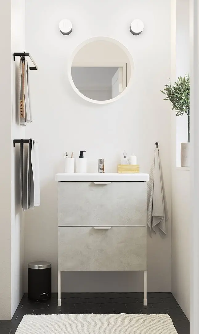 Набор тумбы с раковиной Ikea Enhet/Tvallen 2 ящика/смеситель 64x43x87 (Под Бетон/Белый)