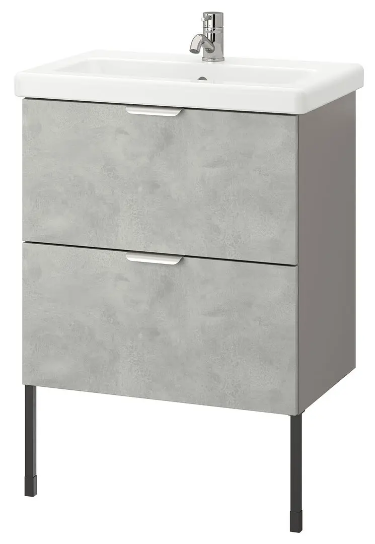 Набор тумбы с раковиной Ikea Enhet/Tvallen 2 ящика/смеситель 64x43x87 (Под Бетон/Серый) - 2
