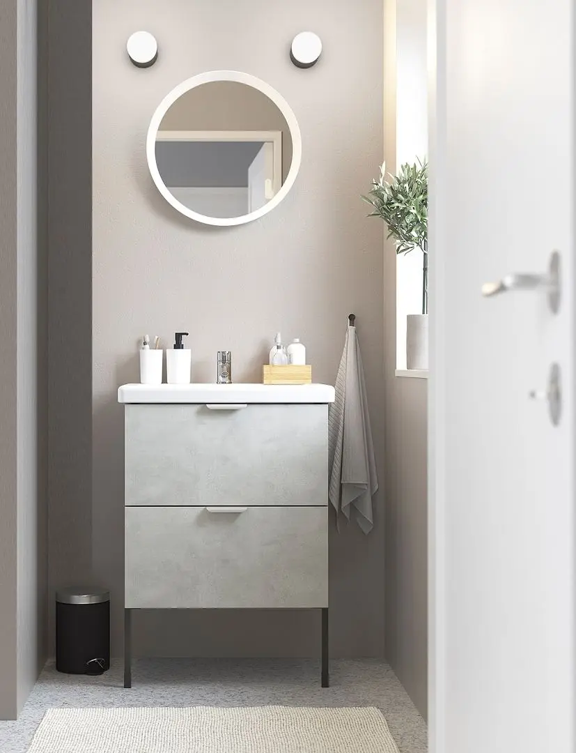 Набор тумбы с раковиной Ikea Enhet/Tvallen 2 ящика/смеситель 64x43x87 (Под Бетон/Серый)