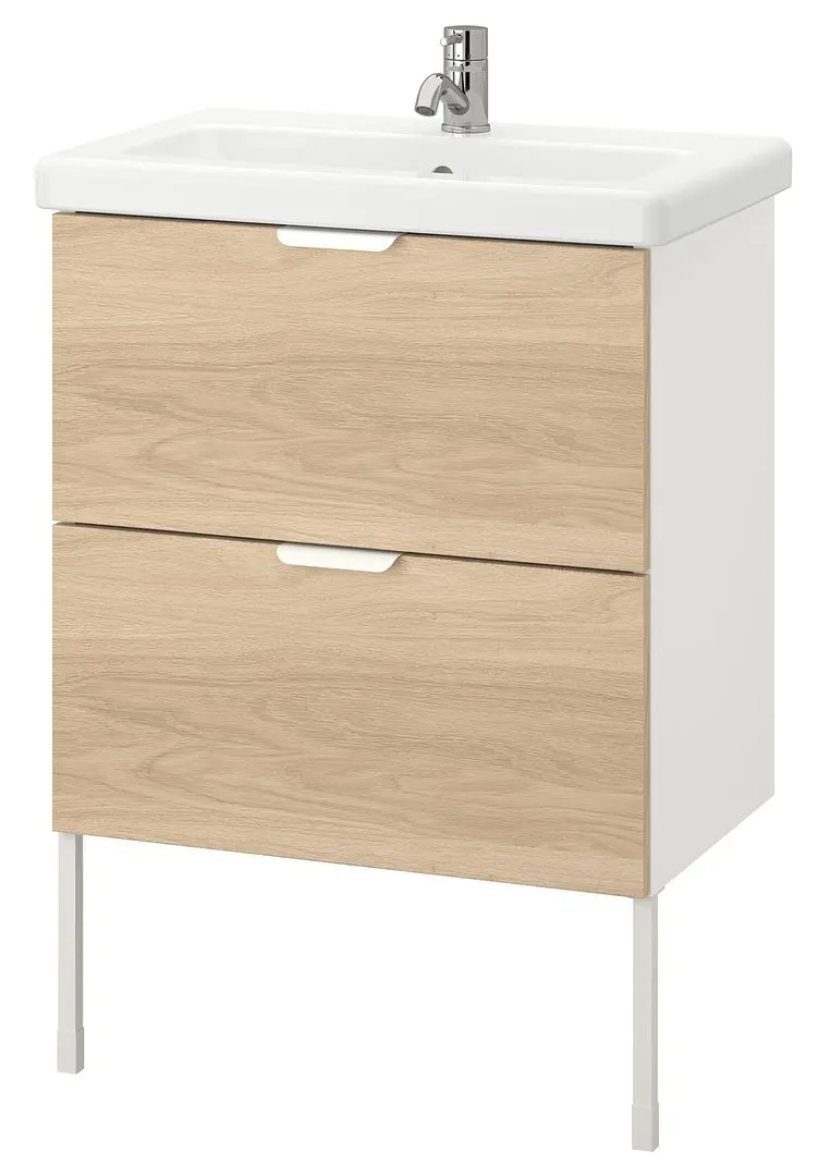 Набор тумбы с раковиной Ikea Enhet/Tvallen 2 ящика/смеситель 64x43x87 (Под Дуб/Белый) - 2