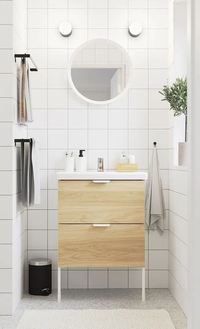 Набор тумбы с раковиной Ikea Enhet/Tvallen 2 ящика/смеситель 64x43x87 (Под Дуб/Белый)