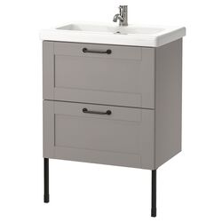 Набор тумбы с раковиной Ikea Enhet/Tvallen 2 ящика/смеситель 64x43x87 (Серый) Thumb