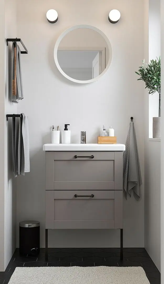 Набор тумбы с раковиной Ikea Enhet/Tvallen 2 ящика/смеситель 64x43x87 (Серый)