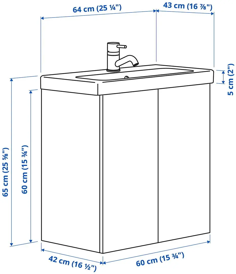 Набор тумбы с раковиной Ikea Enhet/Tvallen с дверцами 64x43x65 (Белый) - 10