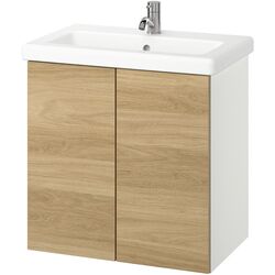 Набор тумбы с раковиной Ikea Enhet/Tvallen с дверцами 64x43x65 (Белый/Имитация Дуба) Thumb
