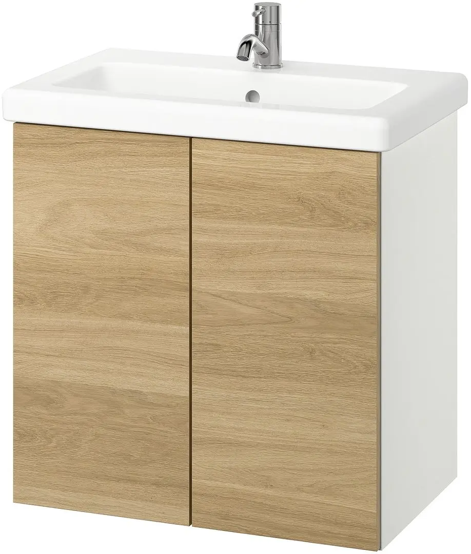 Набор тумбы с раковиной Ikea Enhet/Tvallen с дверцами 64x43x65 (Белый/Имитация Дуба) - 3