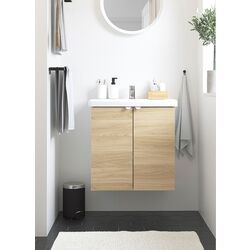 Набор тумбы с раковиной Ikea Enhet/Tvallen с дверцами 64x43x65 (Белый/Имитация Дуба)