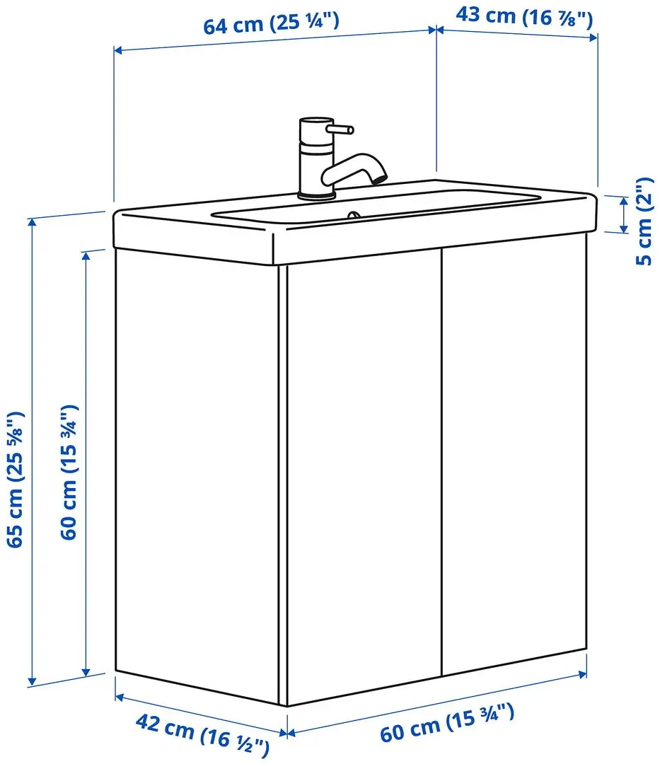 Набор тумбы с раковиной Ikea Enhet/Tvallen с дверцами 64x43x65 (Белый/Имитация Дуба) - 10