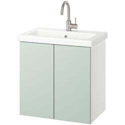 Набор тумбы с раковиной Ikea Enhet/Tvallen с дверцами 64x43x65 (Белый/Светло-Серо-Зеленый) Thumb