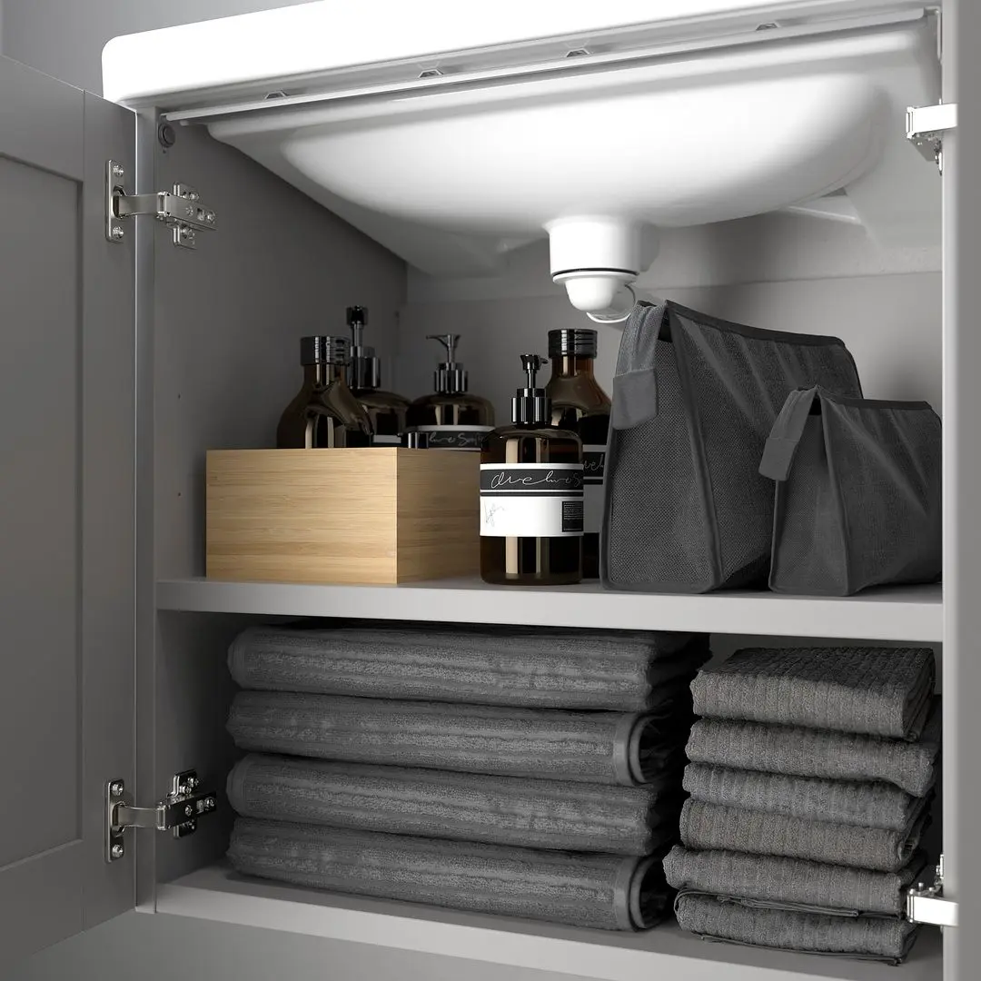 Набор тумбы с раковиной Ikea Enhet/Tvallen с дверцами 64x43x65 (Серый) - 2