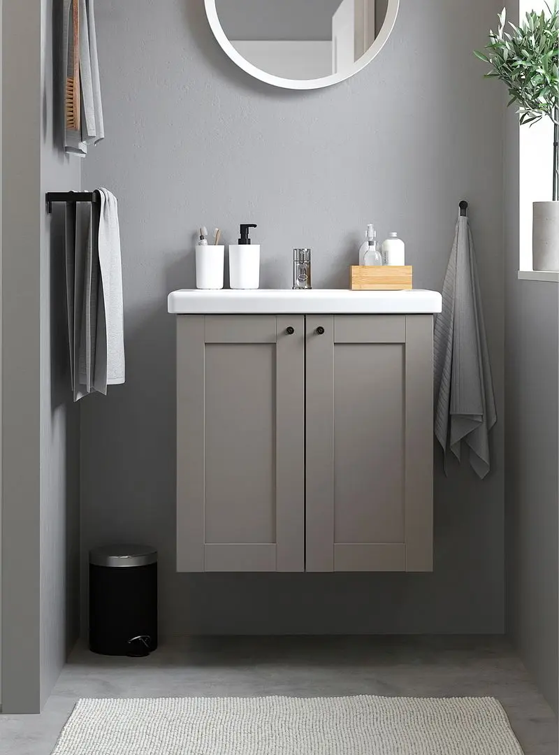 Набор тумбы с раковиной Ikea Enhet/Tvallen с дверцами 64x43x65 (Серый)