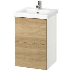 Набор тумбы с раковиной Ikea Enhet/Tvallen с ящиками 44x43x65 (Белый/Имитация Дуба) Thumb