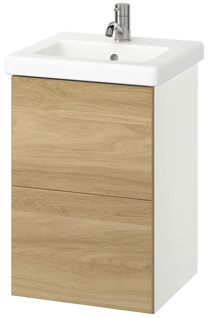 Набор тумбы с раковиной Ikea Enhet/Tvallen с ящиками 44x43x65 (Белый/Имитация Дуба) - 3