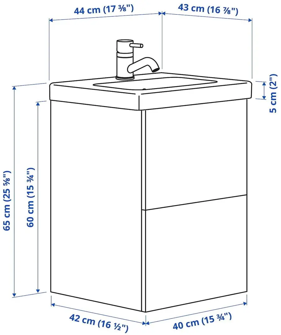 Набор тумбы с раковиной Ikea Enhet/Tvallen с ящиками 44x43x65 (Белый/Имитация Дуба) - 10