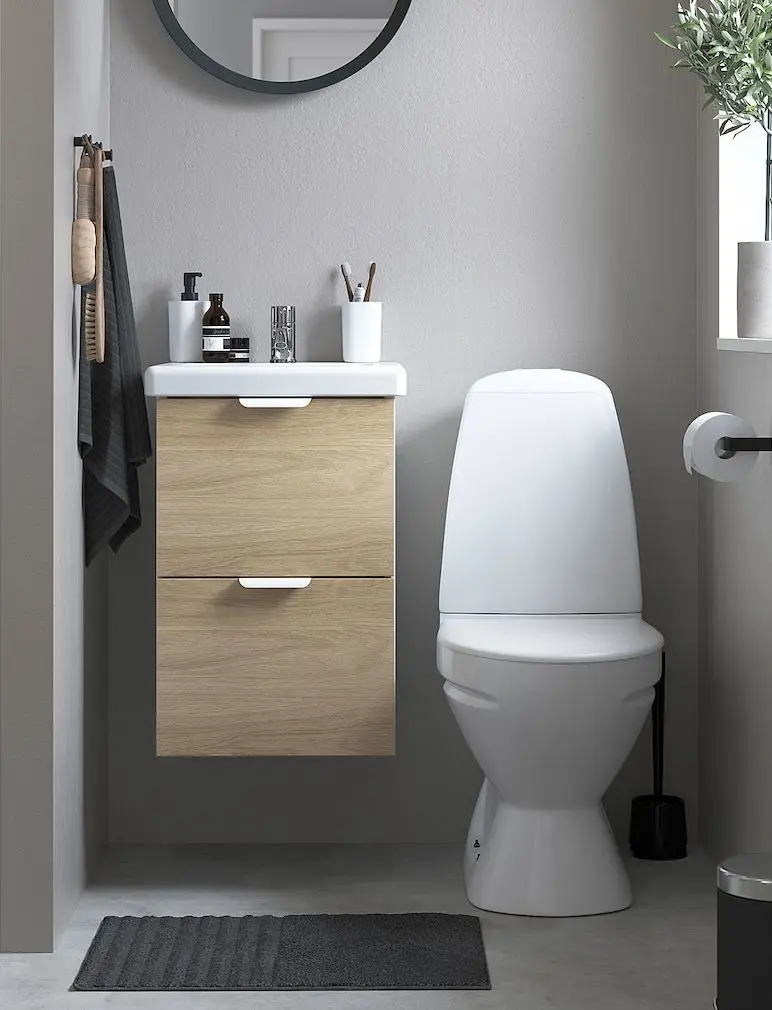 Набор тумбы с раковиной Ikea Enhet/Tvallen с ящиками 44x43x65 (Белый/Имитация Дуба)