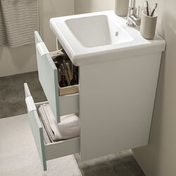 Set tumba cu lavoar Ikea Enhet/Tvallen cu sertare 44x43x65 (Alb/Gri-Verde Deschis) Thumb