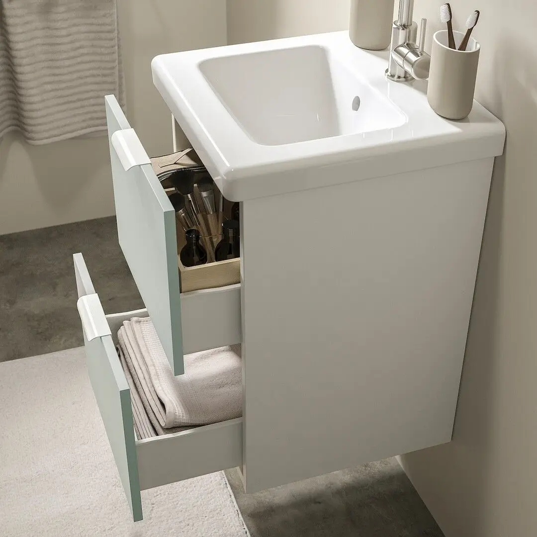 Set tumba cu lavoar Ikea Enhet/Tvallen cu sertare 44x43x65 (Alb/Gri-Verde Deschis) - 2