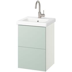 Set tumba cu lavoar Ikea Enhet/Tvallen cu sertare 44x43x65 (Alb/Gri-Verde Deschis) Thumb