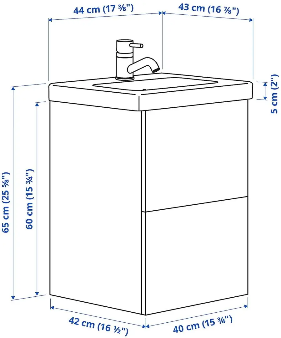 Набор тумбы с раковиной Ikea Enhet/Tvallen с ящиками 44x43x65 (Серый) - 10