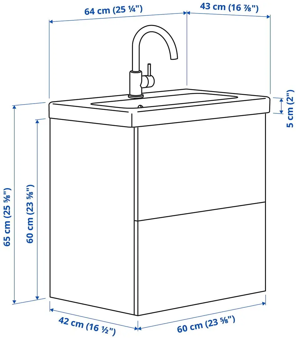 Набор тумбы с раковиной Ikea Enhet/Tvallen с ящиками 64x43x65 (Белый) - 10