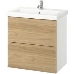 Набор тумбы с раковиной Ikea Enhet/Tvallen с ящиками 64x43x65 (Белый/Имитация Дуба) Thumb