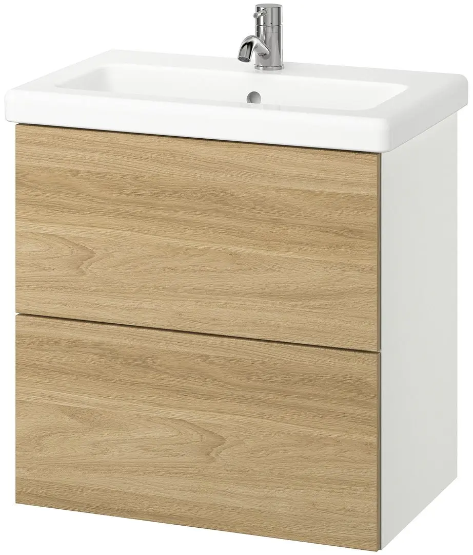 Набор тумбы с раковиной Ikea Enhet/Tvallen с ящиками 64x43x65 (Белый/Имитация Дуба) - 3