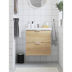 Набор тумбы с раковиной Ikea Enhet/Tvallen с ящиками 64x43x65 (Белый/Имитация Дуба)