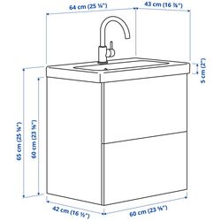 Набор тумбы с раковиной Ikea Enhet/Tvallen с ящиками 64x43x65 (Белый/Имитация Дуба) Thumb