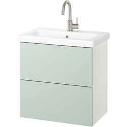 Set tumba cu lavoar Ikea Enhet/Tvallen cu sertare 64x43x65 (Alb/Gri-Verde Deschis) Thumb