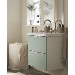 Set tumba cu lavoar Ikea Enhet/Tvallen cu sertare 64x43x65 (Alb/Gri-Verde Deschis)