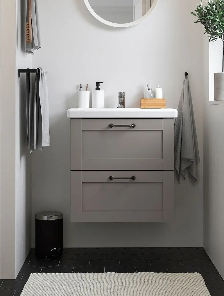 Набор тумбы с раковиной Ikea Enhet/Tvallen с ящиками 64x43x65 (Серый)