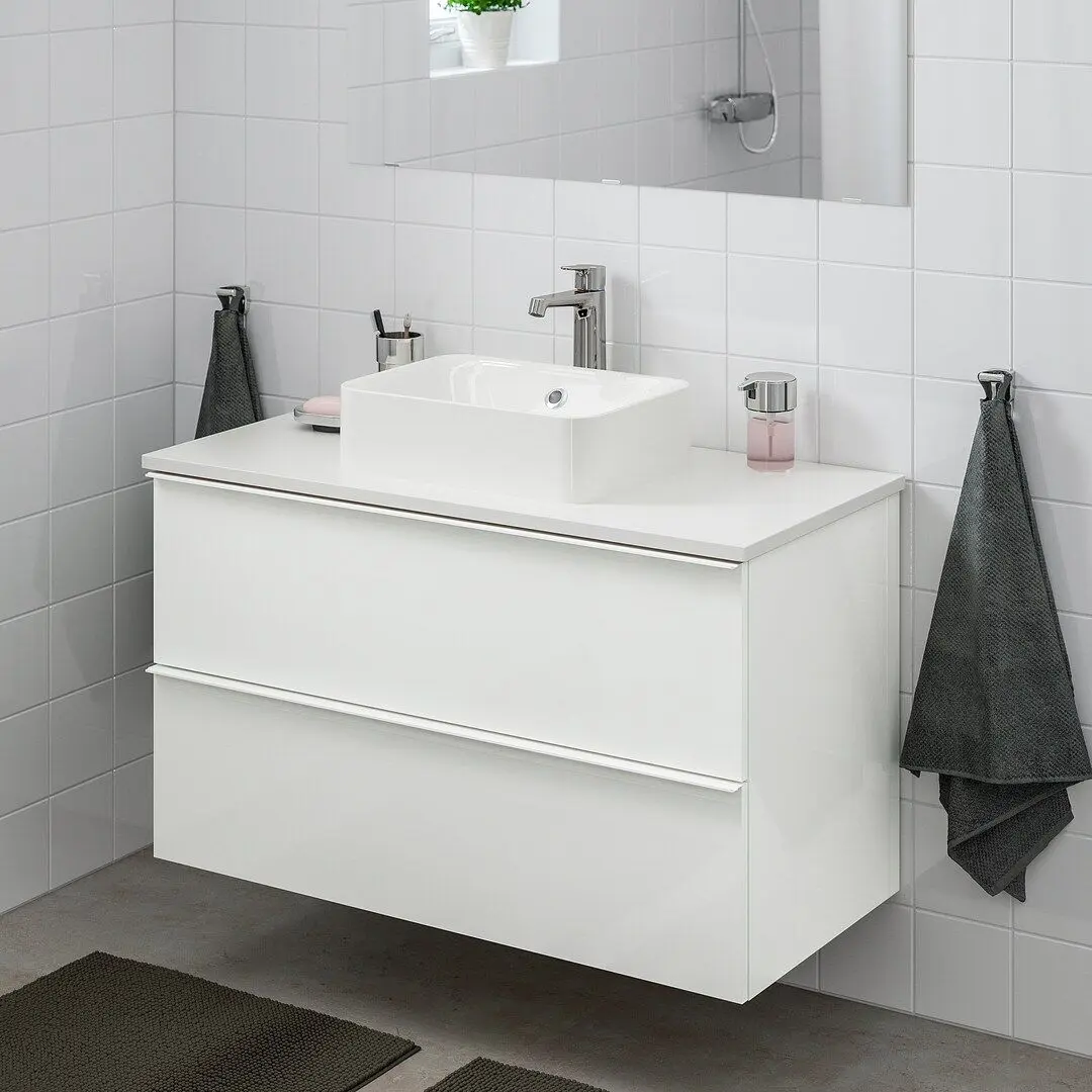 Набор тумбы с раковиной Ikea Godmorgon/Tolken/Horvik 102x49x72 (Белый Глянцевый/Белый)