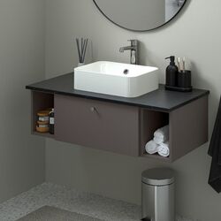 Набор тумбы с раковиной Ikea Godmorgon/Tolken/Horvik раковина 45/смеситель 102x49x43 (Гилльбурен Темно-серый/Имитация Черного Мрамора/Брогрунд) Thumb