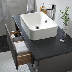 Набор тумбы с раковиной Ikea Godmorgon/Tolken/Horvik раковина 45/смеситель 102x49x43 (Гилльбурен Темно-серый/Имитация Черного Мрамора/Брогрунд) Thumb
