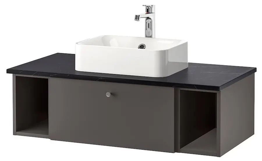 Набор тумбы с раковиной Ikea Godmorgon/Tolken/Horvik раковина 45/смеситель 102x49x43 (Гилльбурен Темно-серый/Имитация Черного Мрамора/Брогрунд)