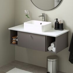 Набор тумбы с раковиной Ikea Godmorgon/Tolken/Horvik раковина 45cm/смеситель 102x49x43 (Гиллбурен Темно-серый/Под Мрамор) Thumb