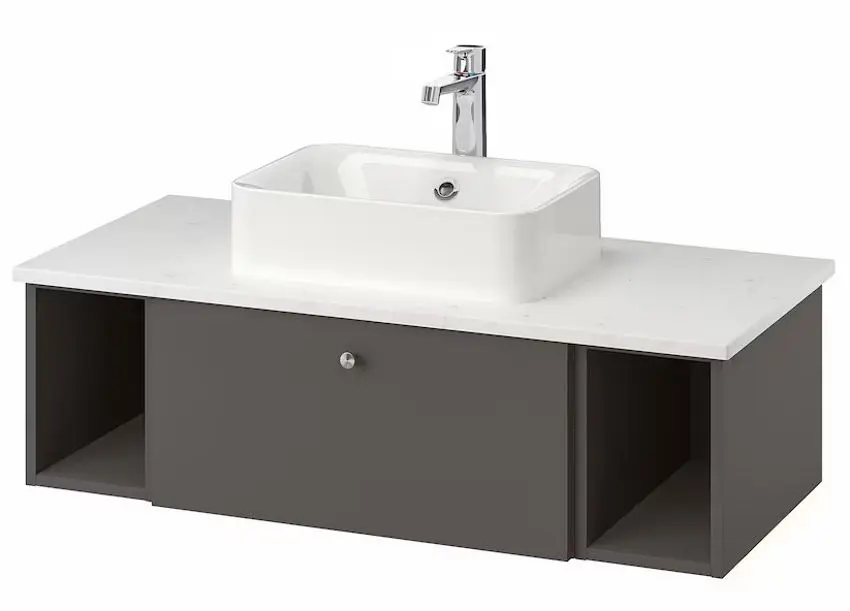 Набор тумбы с раковиной Ikea Godmorgon/Tolken/Horvik раковина 45cm/смеситель 102x49x43 (Гиллбурен Темно-серый/Под Мрамор)