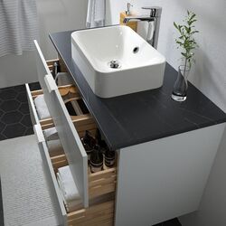 Набор тумбы с раковиной Ikea Godmorgon/Tolken/Horvik раковина 45x45/смеситель 102x49x72 (Белый/Под Черный Мрамор/Брогрунд) Thumb