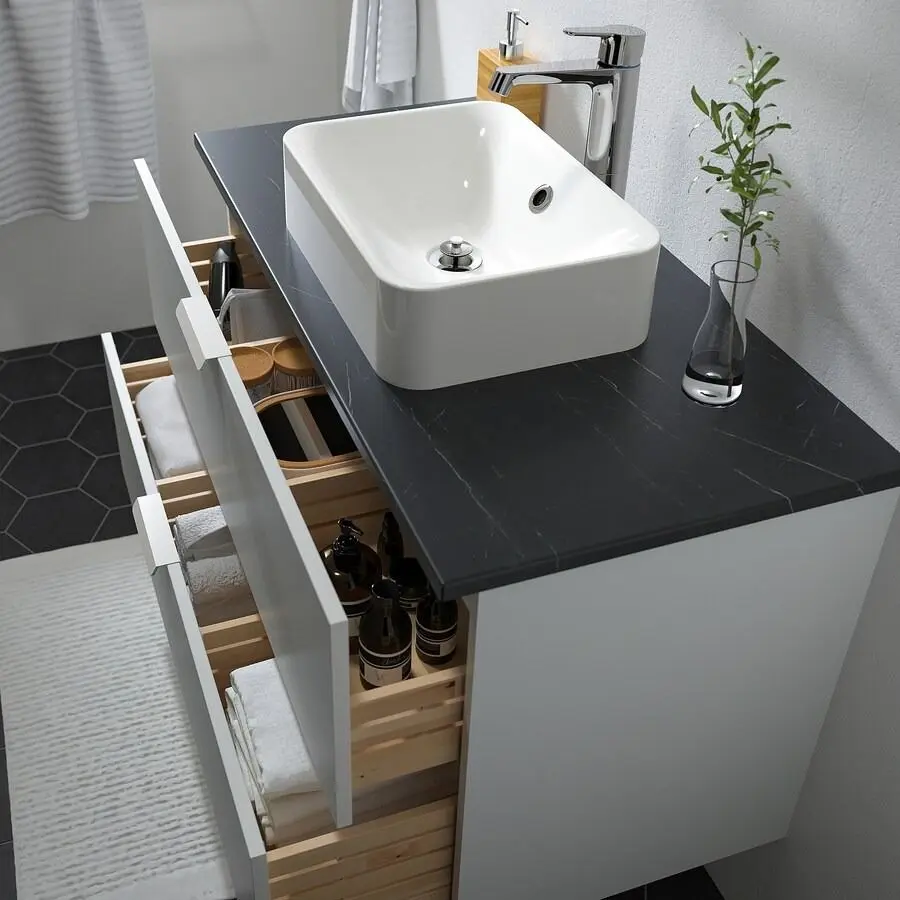 Набор тумбы с раковиной Ikea Godmorgon/Tolken/Horvik раковина 45x45/смеситель 102x49x72 (Белый/Под Черный Мрамор/Брогрунд) - 3