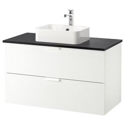 Набор тумбы с раковиной Ikea Godmorgon/Tolken/Horvik раковина 45x45/смеситель 102x49x72 (Белый/Под Черный Мрамор/Брогрунд)