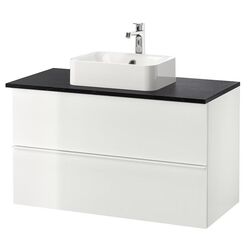 Набор тумбы с раковиной Ikea Godmorgon/Tolken/Horvik раковина/смеситель 102x49x72 (Белый Глянцевый/Под Черный Мрамор)