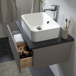 Набор тумбы с раковиной Ikea Godmorgon/Tolken/Horvik раковина/смеситель 62x49x43 (Гилльбурен Темно-серый/Имитация Черного Мрамора/Брогрунд) Thumb