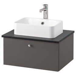 Набор тумбы с раковиной Ikea Godmorgon/Tolken/Horvik раковина/смеситель 62x49x43 (Гилльбурен Темно-серый/Имитация Черного Мрамора/Брогрунд)