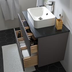 Набор тумбы с раковиной Ikea Godmorgon/Tolken/Horvik раковина/смеситель 82x49x72 (Гилбурен Темно-серый/Под Черный Мрамор) Thumb