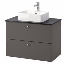 Набор тумбы с раковиной Ikea Godmorgon/Tolken/Horvik раковина/смеситель 82x49x72 (Гилбурен Темно-серый/Под Черный Мрамор)